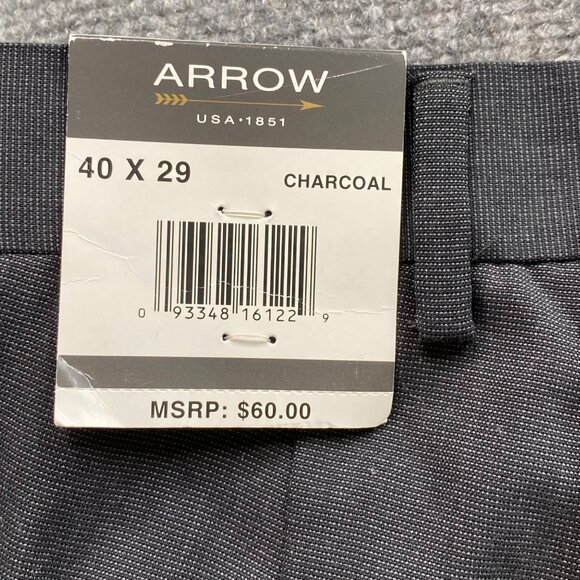 Arrow Pants Mens 40 x 29 Charcoal Dress Business Casual Modern Fit professional - Picture 2 of 10